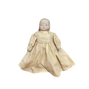 Antique 80s Handpainted Infant Doll Light Complexion Girl White Dress Outfit